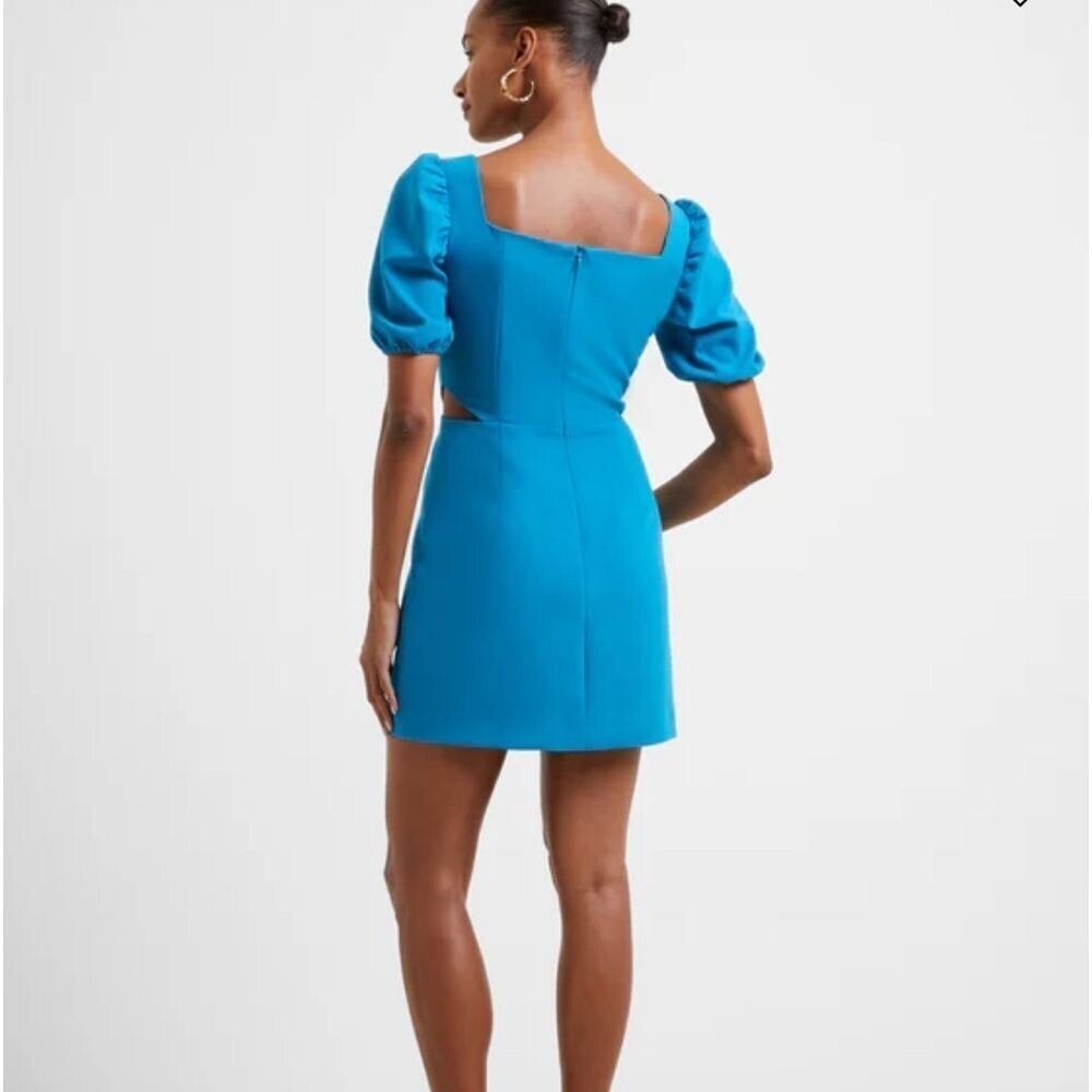 French Connection Mini Dress Puff Sleeve Cutout Cocktail Party Dress Blue - Picture 2 of 10
